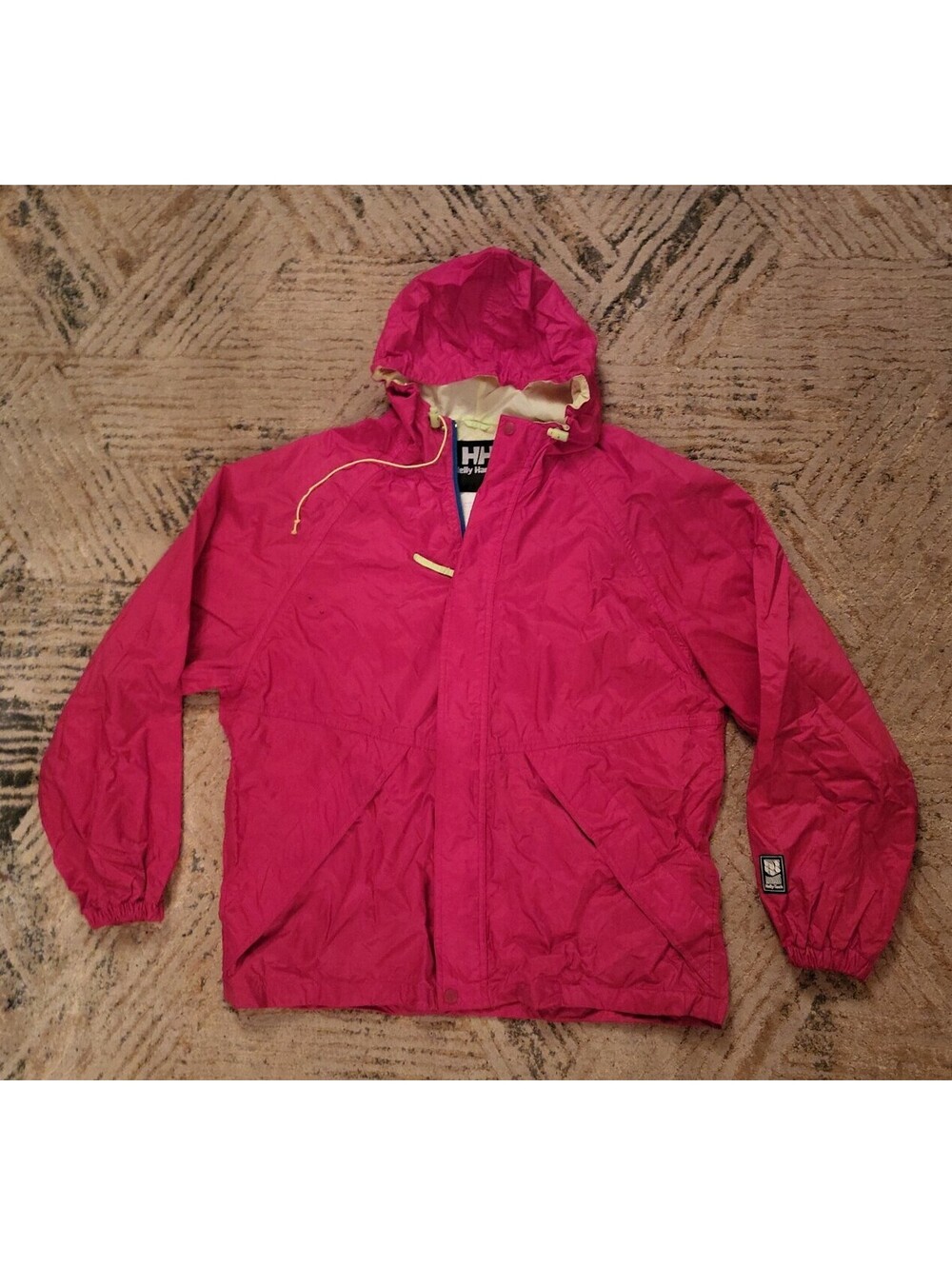 Vtg Helly Hansen Hot Pink Helly-Tech Hooded Windbreaker Jacket Rain Coat Small